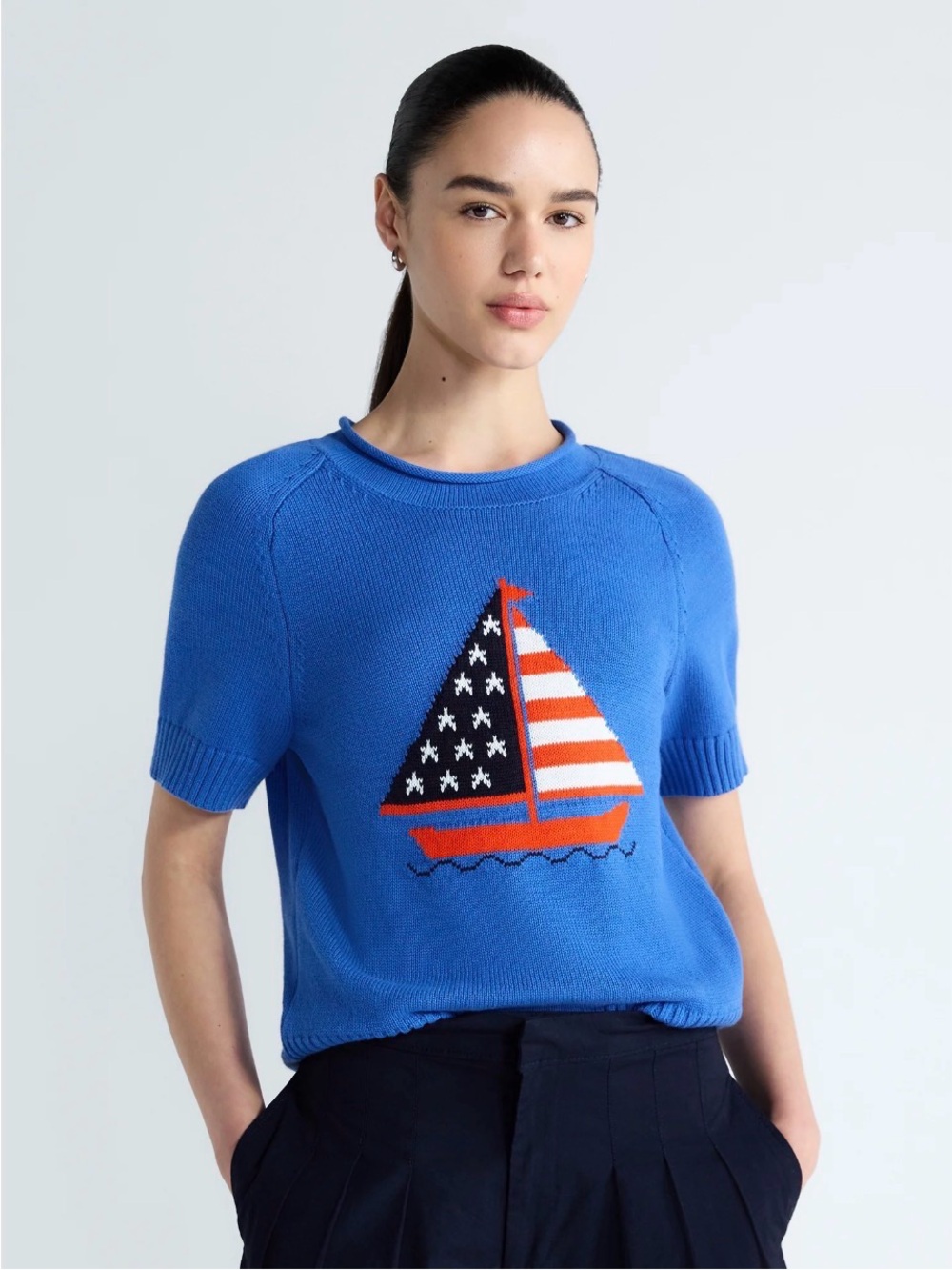 Roll neck cotton sweater top